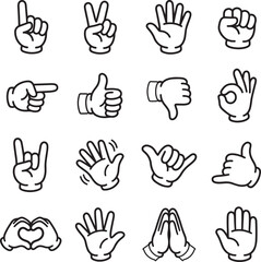 Fototapeta premium hand gesture icons set cartoon fingers signs outline vector
