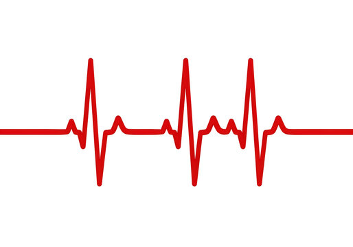 A graphic representation of a heartbeat using a classic electrocardiogram line pattern isolated on white background
