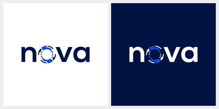 word nova logo design, typography nova logo design, technology logo symbol