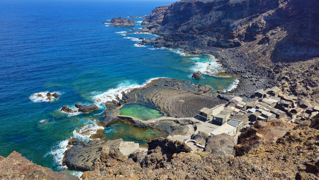 Pozo de las Calcosas fishing village and natural pools, Island El Hierro, Canary Islands, Spain, Europe.
