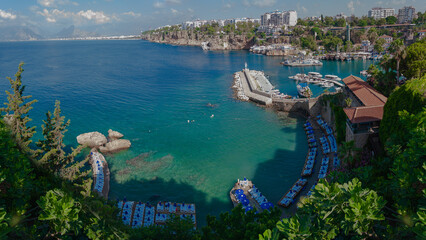Fototapeta premium Antalya, Kaleiçi Harbor and the cliffs of Antalya.