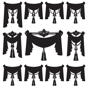 Decorative Drapery Swag With Tassels Isolated On White Background Silhouette
