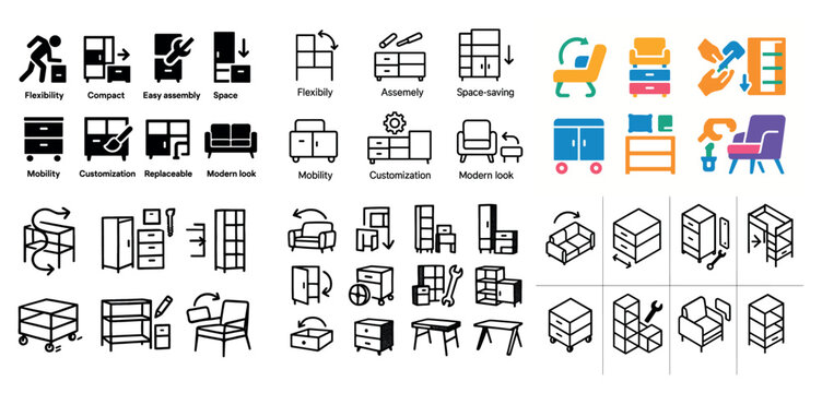 Versatile furniture icon set collection