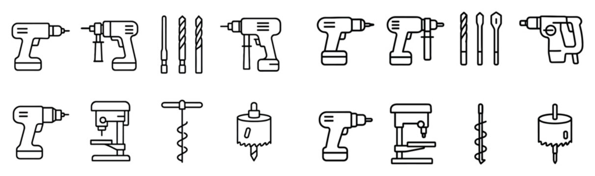 Workshop icons with drills bits and hole saw minimal