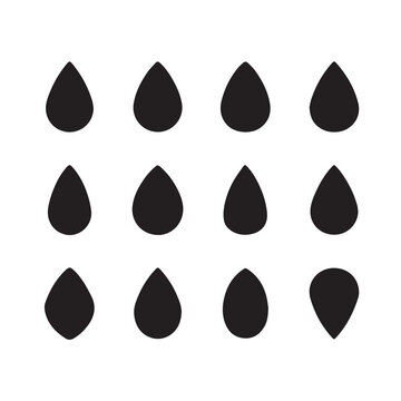 Collection of black teardrop shapes on a white background with subtle variations