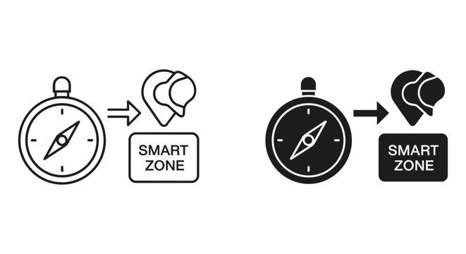 Smart zone compass navigation outline and solid icon set, white background, vector Illustration