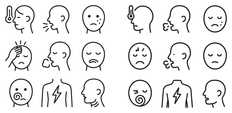 Health icons with head thermometer cough minimal