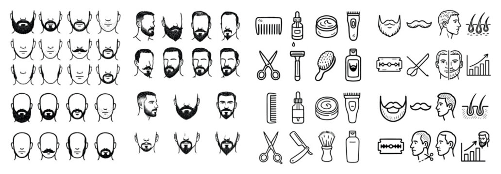 Male beard styles and grooming tools