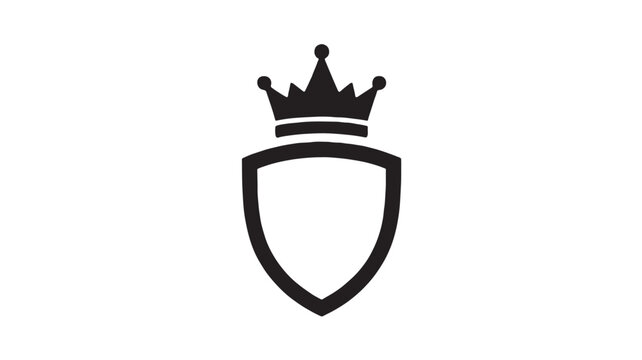 Shield icon with crown and solid black emblem symbol for premium brand protection and security design featuring king, royalty, crest with guard and