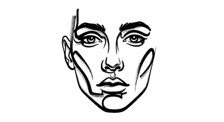 Obraz premium Artistic Face Sketch, Expressive Eyes, Black and White Line Drawing