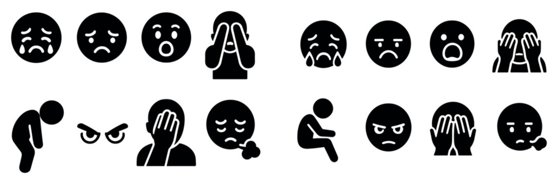 Emotion icons with sad crying angry minimal