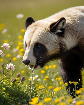 A wolverine spitting out water in a meadow