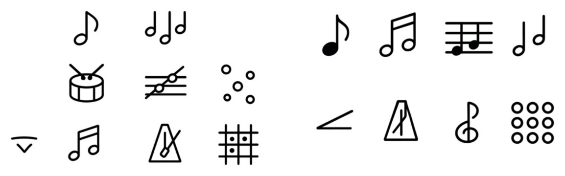 Music icons with note drum metronome minimal