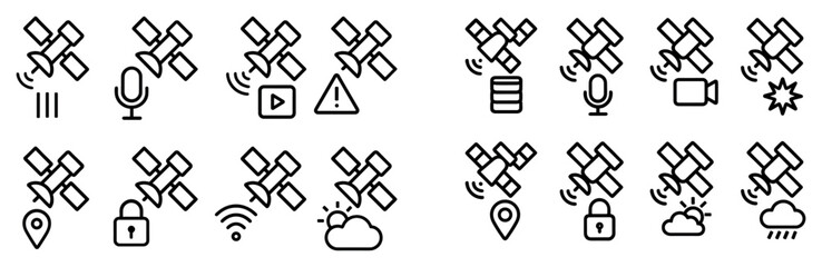 Fototapeta premium Satellite icons with antenna and signal minimal