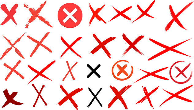 red check mark on white background . Simple Cross / X Icons 