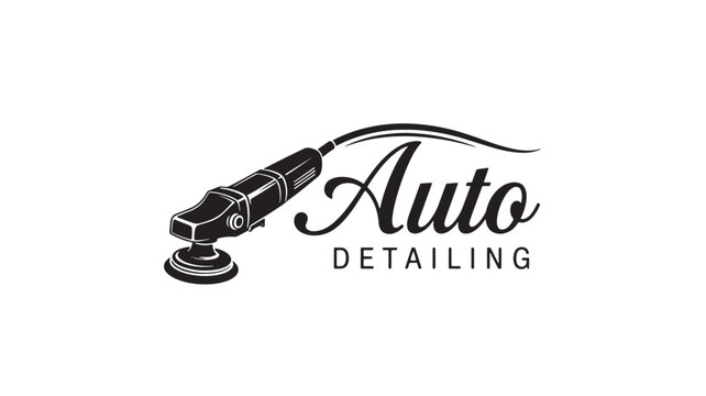 Sander tool logo with elegant script and DETALING lettering, premium retro style for auto detailing branding featuring sanding machine, surface