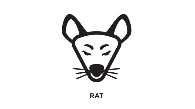 Rat head icon with expressive face, pointed ears, and whisker lines on a clean white background featuring rodent, pest control, whiskers with cute