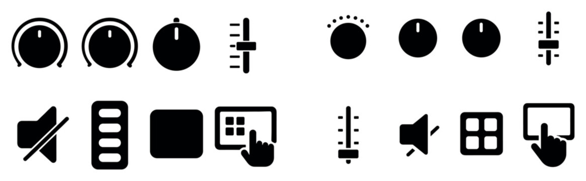 Audio controls icons with knobs sliders flat