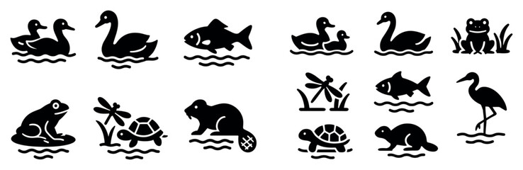 Obraz premium Wildlife icons with duck swan fish minimal