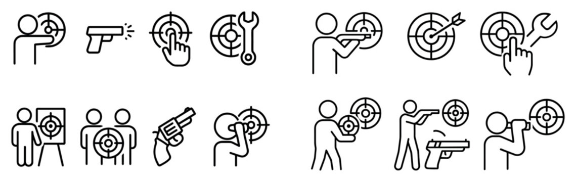Target icons with person gun and wrench outline