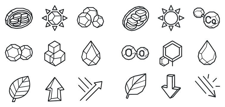 Gem icons with coin sun crystal cube outline