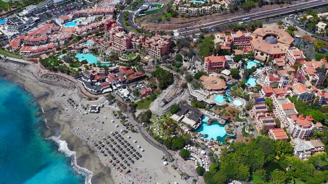 Aerial View of 5-Star Luxury Resorts and Pools at Playa del Duque; Costa Adeje Tenerife South