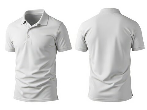Two views of a casual short-sleeved polo shirt with a collar and a buttoned placket.