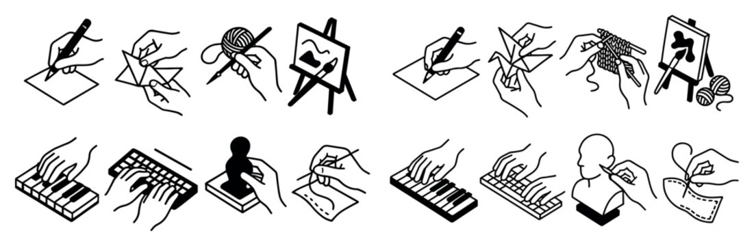 Creative icons with hand paint knit piano outline
