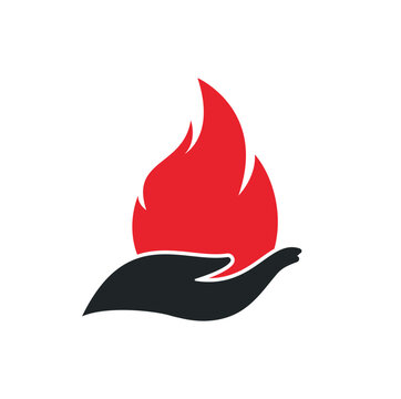 Fire care vector logo design concept. Hand and fire icon logo design.