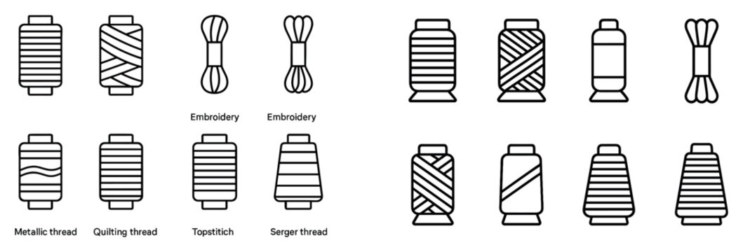 Sewing icons with thread spools minimal outline