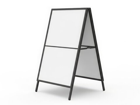 A tall, white, double-sided, freestanding display board on a white background.