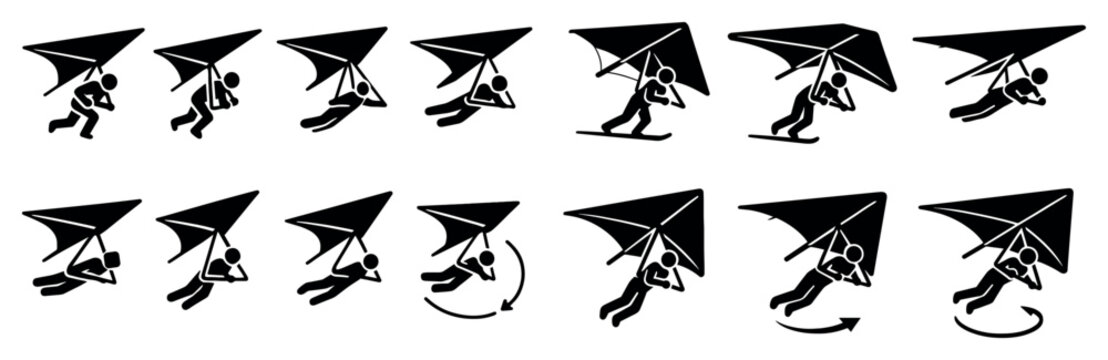 Adventure icons with hang glider pilot flat