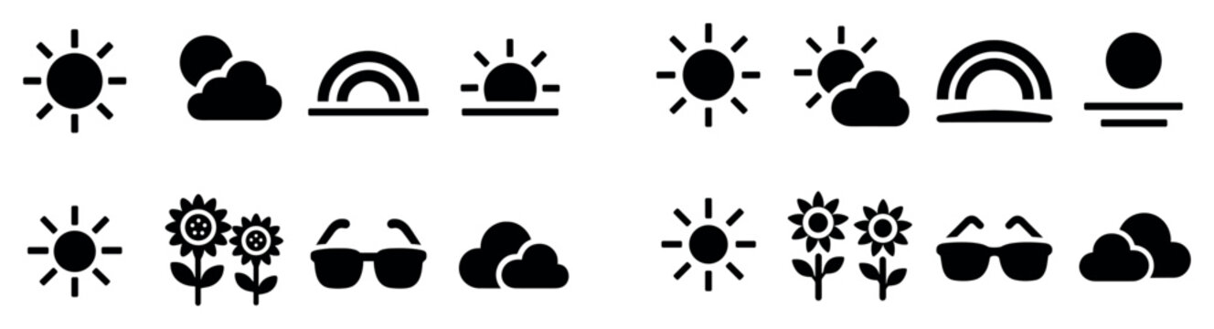 Weather icons with sun cloud rainbow flat