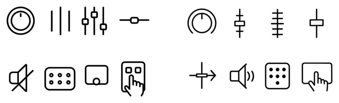 Interface control icons with volume slider keypad outline