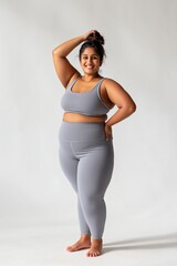 Obraz premium Plus size woman posing with hand on head in studio setting