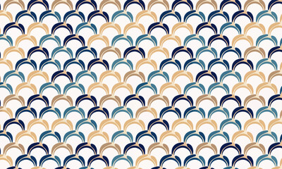Seamless Blue Teal and Beige Scallop Fish Scale Pattern — Elegant Japanese Mermaid Repeat Vector for Textile, Wallpaper and Home Decor © Bayanakun