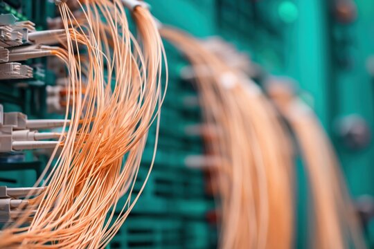 Fiber optic cables organized and plugged into patch panel