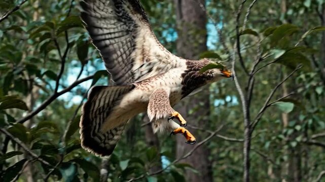 4k slow motion eagle flying in forest
