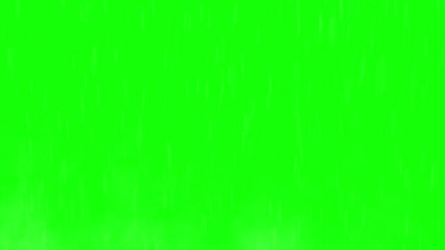 Water droplets falling on green screen with motion blur effect for chroma key