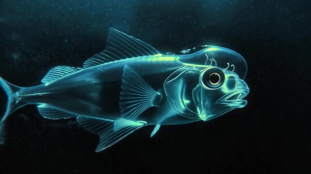 3d fish swimming in deep space 4k cinematic footage