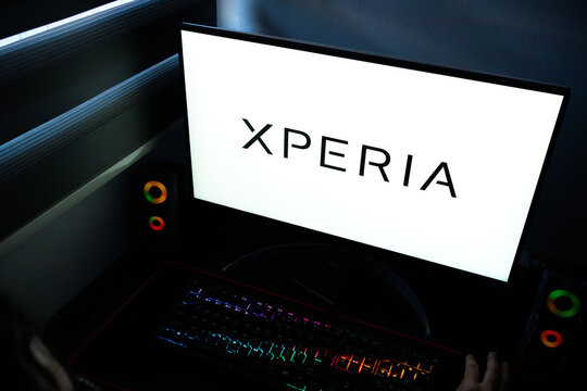 Punta Arenas, Chile &ndash; April 27, 2026: The Sony Xperia brand logo displayed on a computer screen in a home office setup