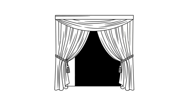 Elegant Drapes and Curtains with Tassels, Interior Design Element, White Line Art