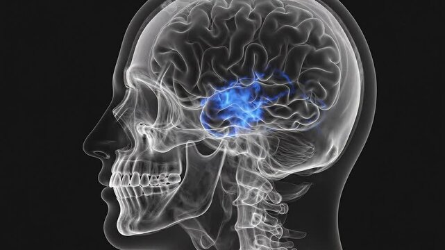 Human Brain Neural Activity and Glowing X-ray Scanning Animation
