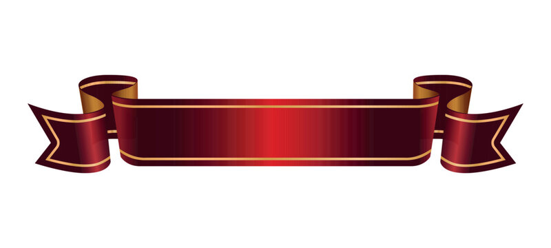 Elegant red and gold ribbon banner with curled ends. Red and gold luxury label, badge premium quality certificate ribbon. For embellishment, decorative element in certificate, invitation, announcement