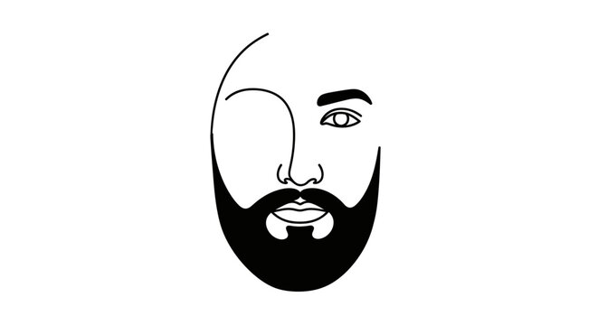 Minimalist Line Art Man Face with Beard and One Eye