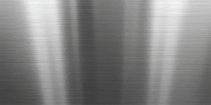 A polished stainless steel plate featuring a brushed metal texture with a shiny grey industrial surface and metallic silver reflections for a sleek aluminum backdrop design