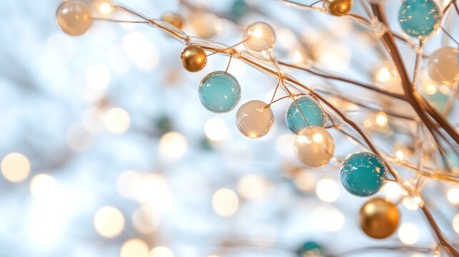Decorative light string with orbs and bokeh effect