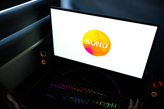 Punta Arenas, Chile &ndash; April 27, 2026: The Suno AI music generation platform logo displayed on a computer screen