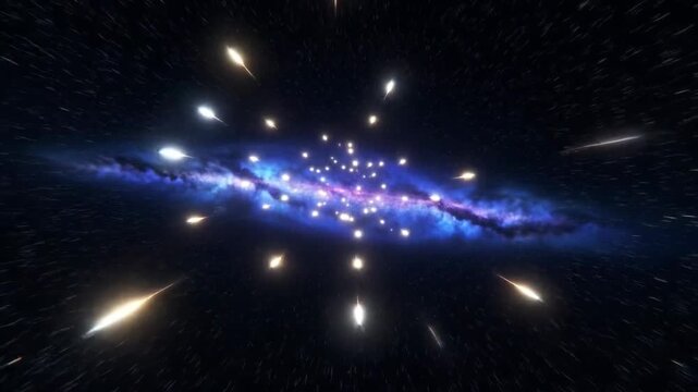 A vast star-filled cosmic tunnel shown in luminous style on a dark space background, concept of infinite interstellar journey