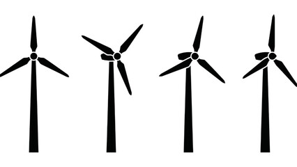 Stylized black wind turbines illustrating renewable energy concepts and environmental sustainability on a white background © Dileesha